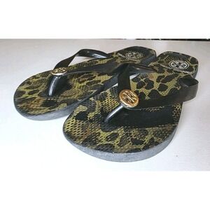 Tory Burch Wildlife Animal Leopard Cheetah Print Black Straps Flip Flops Size 6